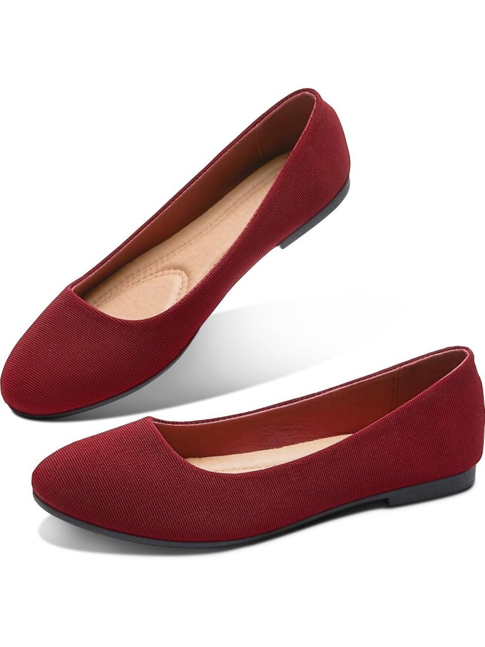 Women's Jujube Red Ballet Flats Round Toe Textile Slip On Causal Dress Shoes